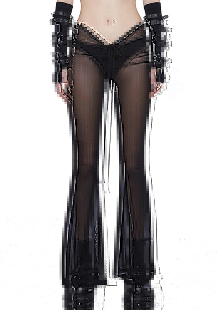 Sheer Mesh Pants with Front and Back Ruching