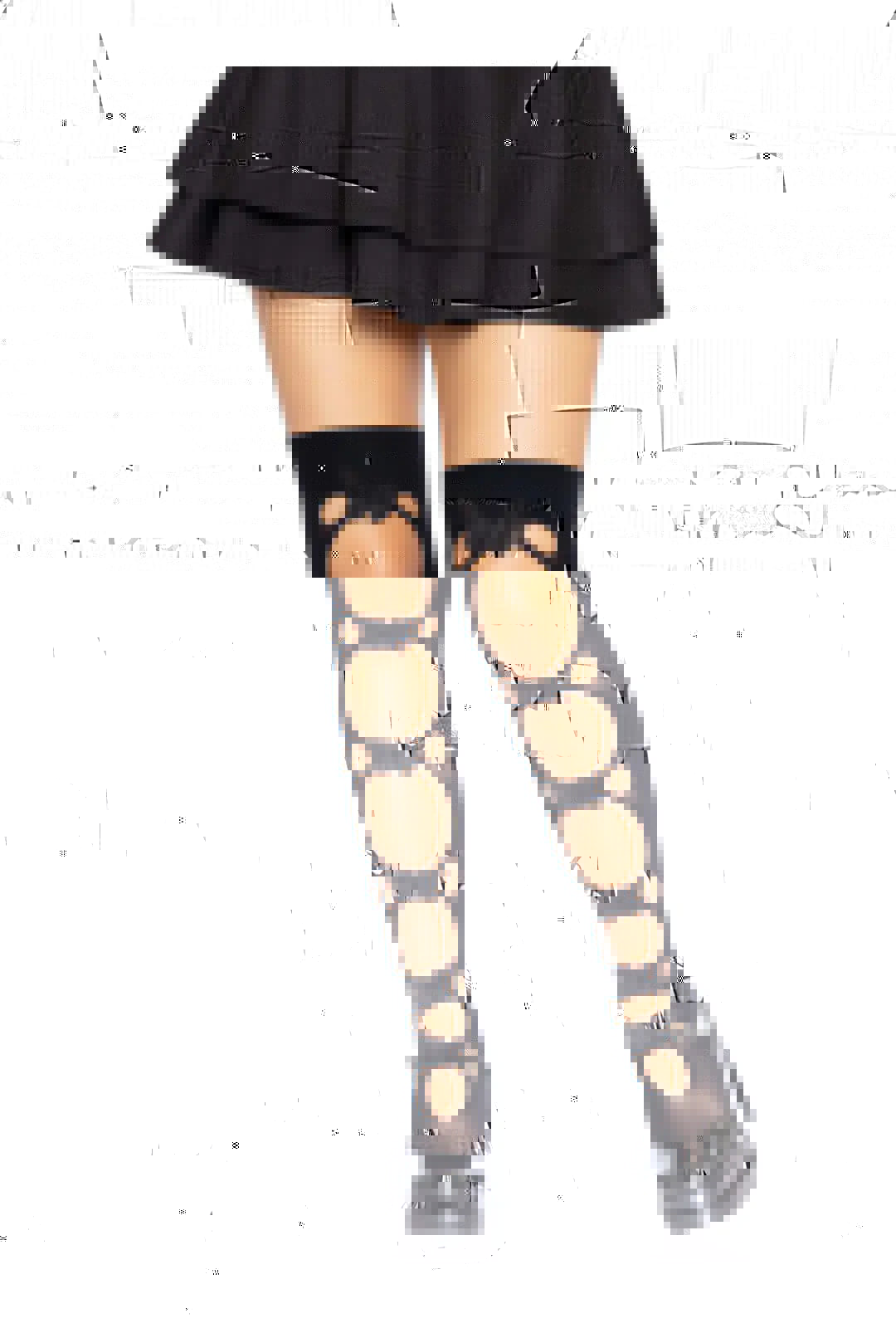 Black Opaque Cut-Out Butterfly Applique Thigh Highs