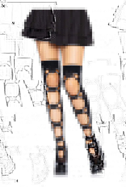 Black Opaque Cut-Out Butterfly Applique Thigh Highs