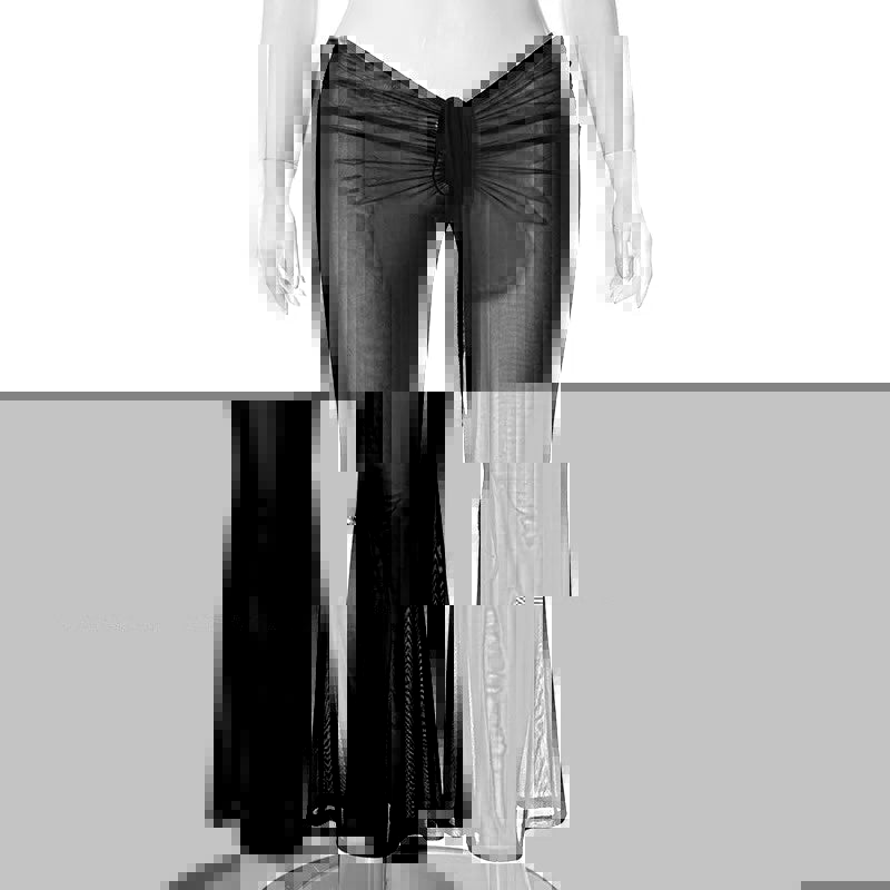 Sheer Mesh Pants with Front and Back Ruching