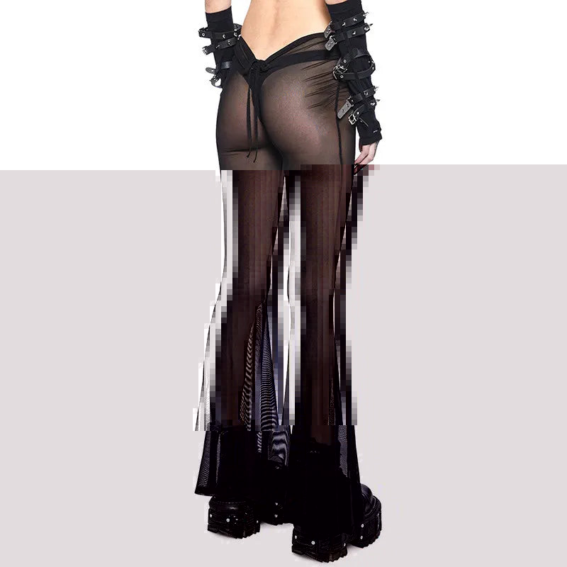 Sheer Mesh Pants with Front and Back Ruching